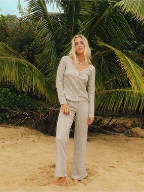 Billabong Size S Martini Olive Green Gingham Smocked Check Flare Leg Pants